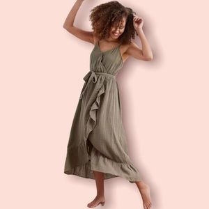 Aerie Green Ruffle Wrap Midi Dress size XL